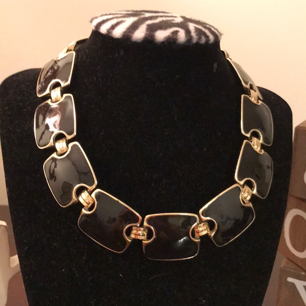 Chunky Necklace, Black and Gold